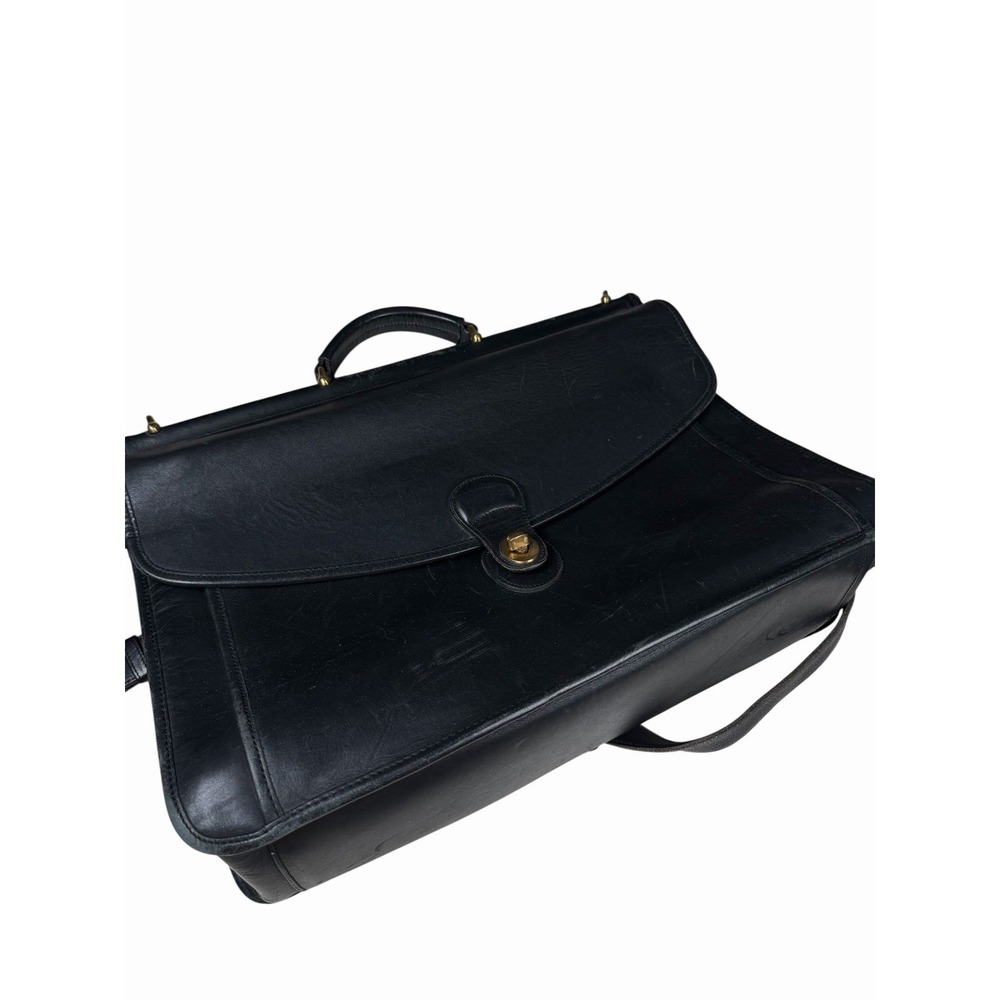 Vintage Coach Leather Briefcase Messenger Black Bag Classic Turnlock w Strap - Picture 2 of 16